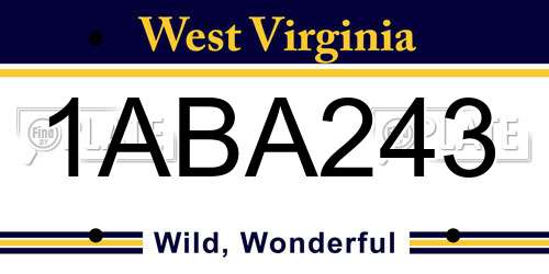 1ABA243 West Virginia License Plate