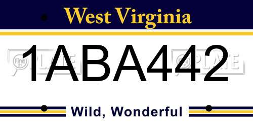 1ABA442 West Virginia License Plate