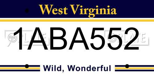 1ABA552 West Virginia License Plate
