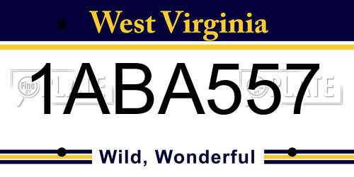 1ABA557 West Virginia License Plate