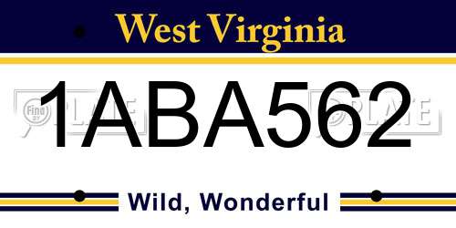 1ABA562 West Virginia License Plate