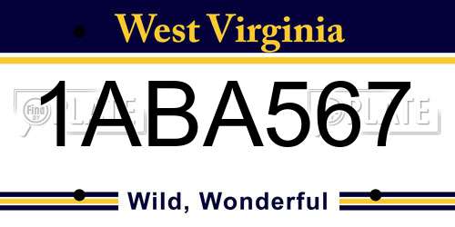 1ABA567 West Virginia License Plate