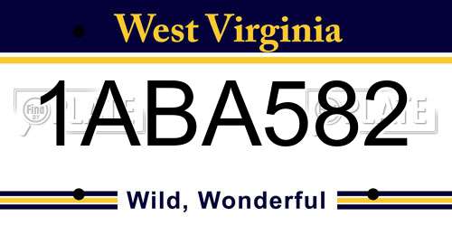 1ABA582 West Virginia License Plate