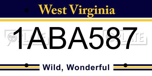 1ABA587 West Virginia License Plate