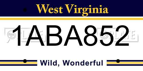 1ABA852 West Virginia License Plate