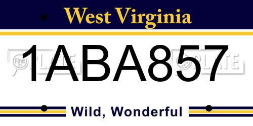 1ABA857 West Virginia License Plate