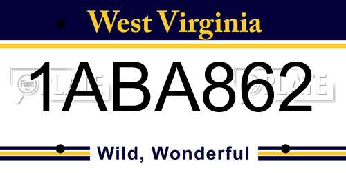 1ABA862 West Virginia License Plate
