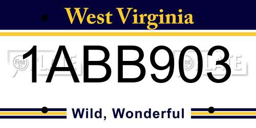 1ABB903 West Virginia License Plate