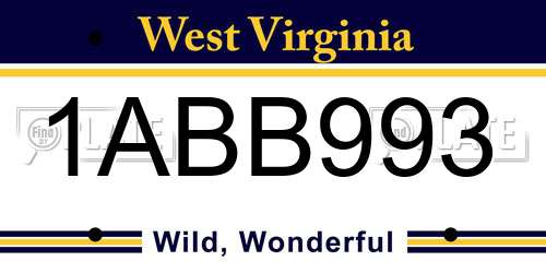 1ABB993 West Virginia License Plate