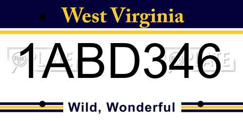 1ABD346 West Virginia License Plate