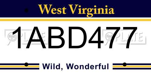 1ABD477 West Virginia License Plate