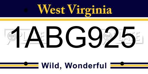 1ABG925 West Virginia License Plate