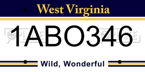 1ABO346 West Virginia License Plate