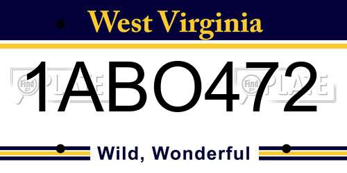1ABO472 West Virginia License Plate