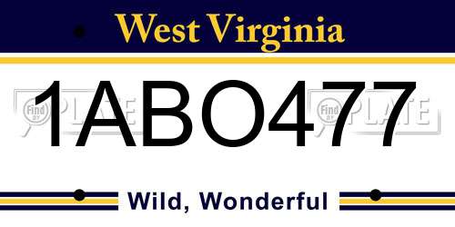 1ABO477 West Virginia License Plate