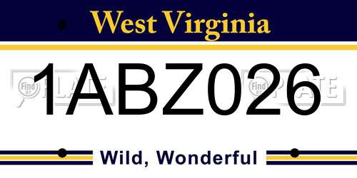 1ABZ026 West Virginia License Plate