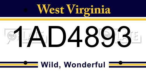 1AD4893 West Virginia License Plate