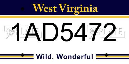1AD5472 West Virginia License Plate