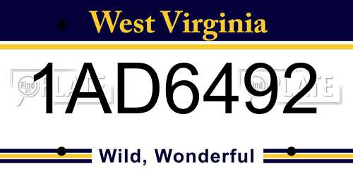 1AD6492 West Virginia License Plate