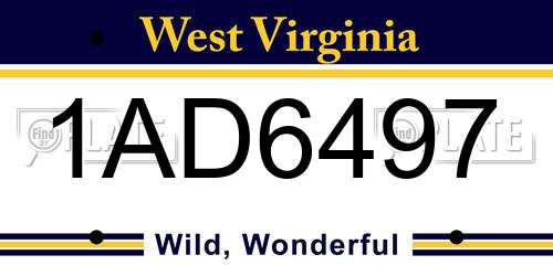 1AD6497 West Virginia License Plate