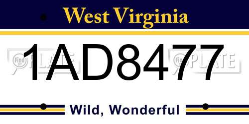 1AD8477 West Virginia License Plate