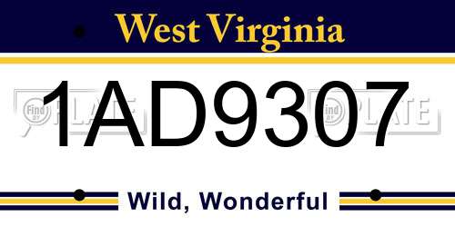 1AD9307 West Virginia License Plate