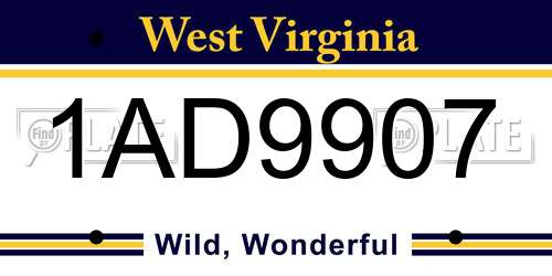 1AD9907 West Virginia License Plate
