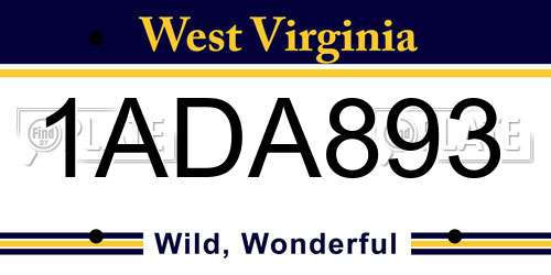 1ADA893 West Virginia License Plate