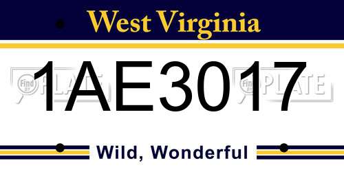1AE3017 West Virginia License Plate