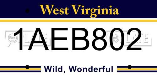 1AEB802 West Virginia License Plate