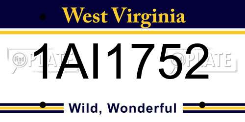 1AI1752 West Virginia License Plate