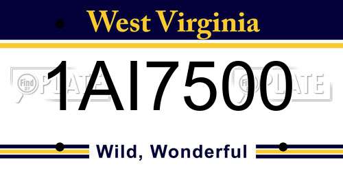 1AI7500 West Virginia License Plate