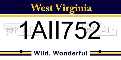 1AII752 West Virginia License Plate