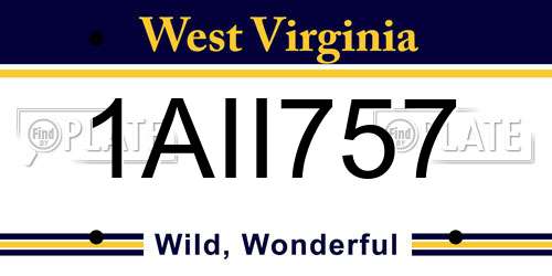 1AII757 West Virginia License Plate