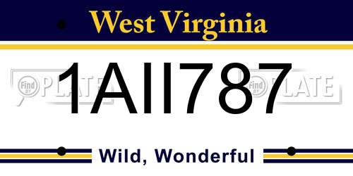 1AII787 West Virginia License Plate