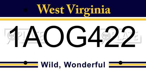 1AOG422 West Virginia License Plate