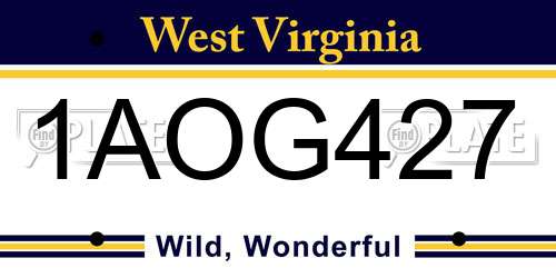 1AOG427 West Virginia License Plate