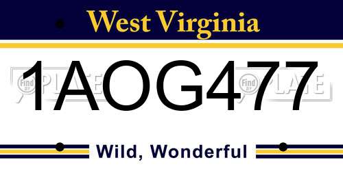 1AOG477 West Virginia License Plate