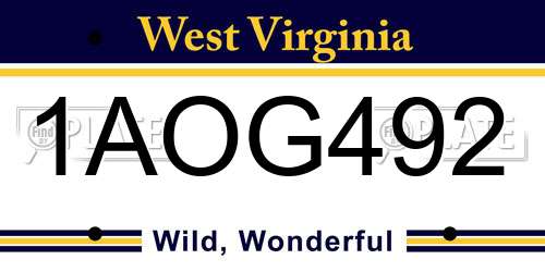 1AOG492 West Virginia License Plate