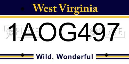 1AOG497 West Virginia License Plate