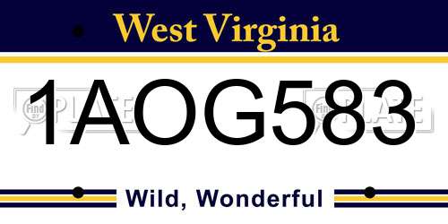 1AOG583 West Virginia License Plate