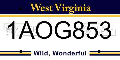 1AOG853 West Virginia License Plate
