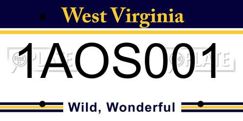 1AOS001 West Virginia License Plate