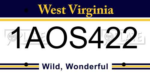 1AOS422 West Virginia License Plate