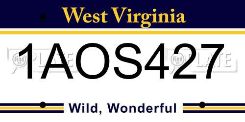 1AOS427 West Virginia License Plate