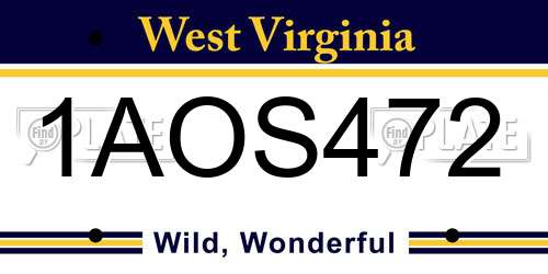 1AOS472 West Virginia License Plate