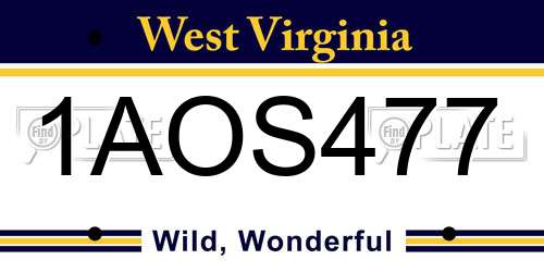 1AOS477 West Virginia License Plate