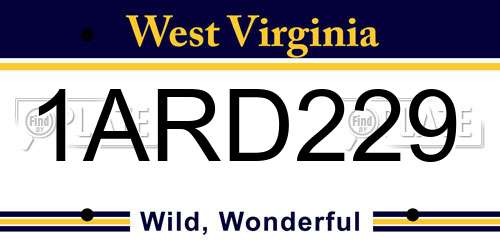 1ARD229 West Virginia License Plate