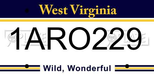 1ARO229 West Virginia License Plate