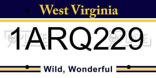 1ARQ229 West Virginia License Plate